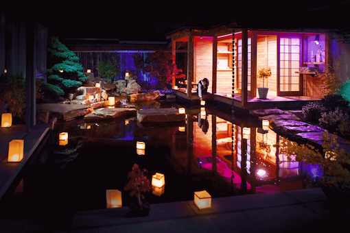 japanischer Teich bei Nacht